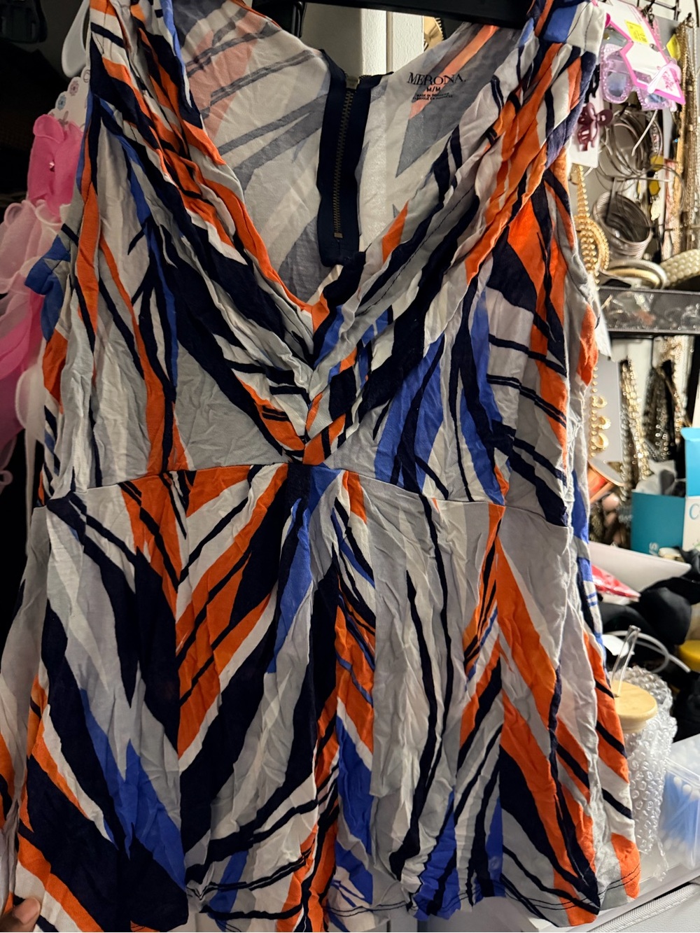 Merona Orange, Blue & White Sleeveless V-Neck Top
